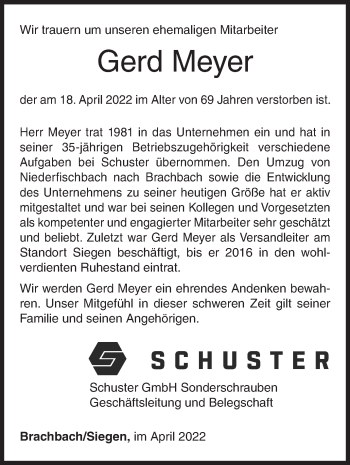 Traueranzeige von Gerd Meyer von Siegener Zeitung