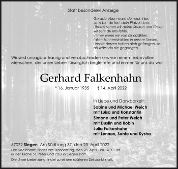 Traueranzeige von Gerhard Falkenhahn von Siegener Zeitung