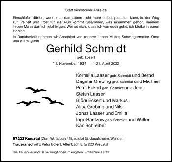 Traueranzeige von Gerhild Schmidt von Siegener Zeitung