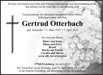 Traueranzeige von Gertrud Otterbach von Siegener Zeitung