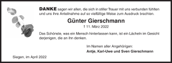 Traueranzeige von Günter Gierschmann von Siegener Zeitung