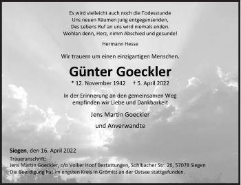 Traueranzeige von Günter Goeckler von Siegener Zeitung