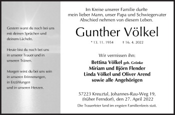 Traueranzeige von Gunther Völkel von Siegener Zeitung