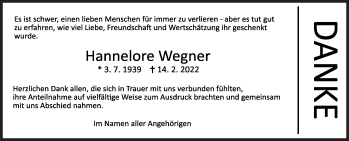 Traueranzeige von Hannelore Wegner von Siegener Zeitung