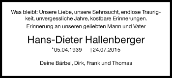 Traueranzeige von Hans-Dieter Hallenberger von Siegener Zeitung