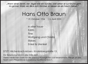 Traueranzeige von Hans Otto Braun von Siegener Zeitung