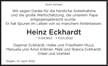 Traueranzeige von Heinz Eckhardt von Siegener Zeitung