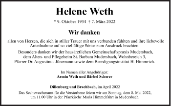 Traueranzeige von Helene Weth von Siegener Zeitung