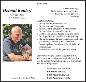 Traueranzeige von Helmut Kahlert von Siegener Zeitung