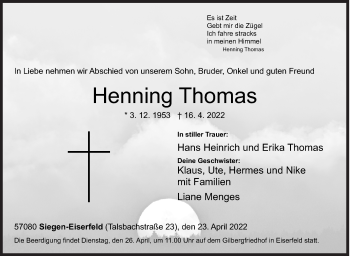 Traueranzeige von Henning Thomas von Siegener Zeitung