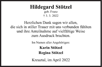 Traueranzeige von Hildegard Stötzel von Siegener Zeitung