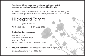 Traueranzeige von Hildegard Tamm von Siegener Zeitung