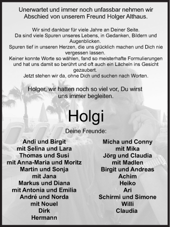 Traueranzeige von Holgi  von Siegener Zeitung