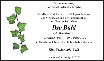 Traueranzeige von Ilse Bald von Siegener Zeitung