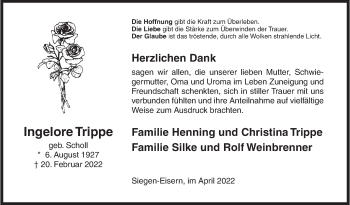 Traueranzeige von Ingelore Trippe von Siegener Zeitung
