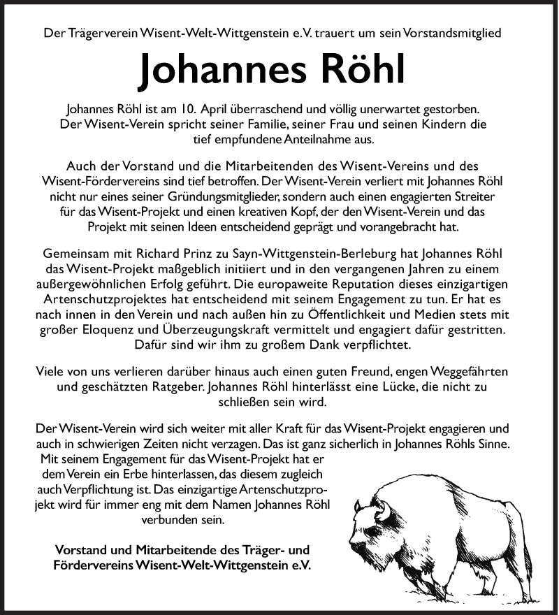  Traueranzeige für Johannes Röhl vom 20.04.2022 aus Siegener Zeitung