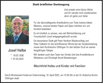 Traueranzeige von Josef Halbe von Siegener Zeitung