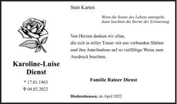 Traueranzeige von Karoline-Luise Dienst von Siegener Zeitung