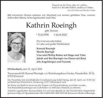 Traueranzeige von Kathrin Roeingh von Siegener Zeitung