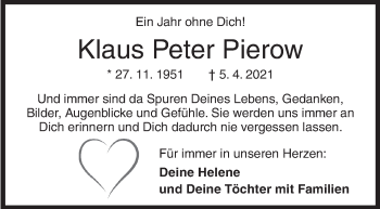 Traueranzeige von Klaus Peter Pierow von Siegener Zeitung