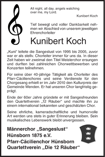 Traueranzeige von Kunibert Koch von Siegener Zeitung