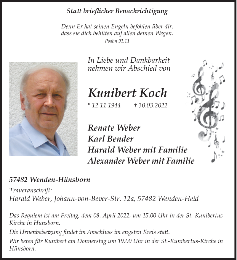 Traueranzeige für Kunibert Koch vom 02.04.2022 aus Siegener Zeitung