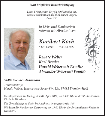 Traueranzeige von Kunibert Koch von Siegener Zeitung