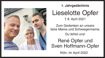 Traueranzeige von Lieselotte Opfer von Siegener Zeitung