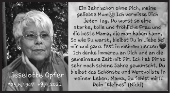 Traueranzeige von Lieselotte Opfer von Siegener Zeitung
