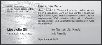 Traueranzeige von Lieselotte Still von Siegener Zeitung
