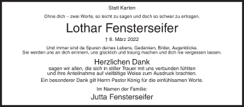 Traueranzeige von Lothar Fensterseifer von Siegener Zeitung