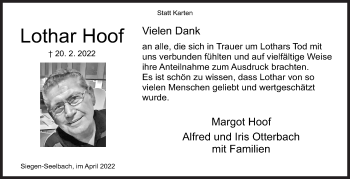 Traueranzeige von Lothar Hoof von Siegener Zeitung