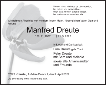 Traueranzeige von Manfred Dreute von Siegener Zeitung