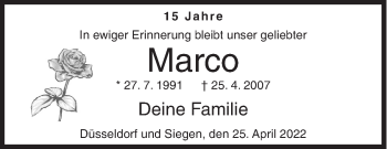 Traueranzeige von Marco  von Siegener Zeitung