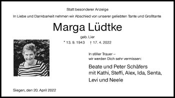 Traueranzeige von Marga Lüdtke von Siegener Zeitung