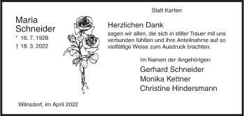 Traueranzeige von Maria Schneider von Siegener Zeitung