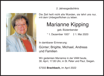 Traueranzeige von Marianne Kipping von Siegener Zeitung
