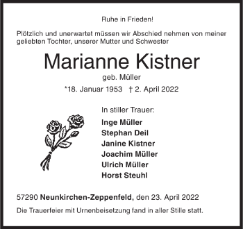 Traueranzeige von Marianne Kistner von Siegener Zeitung