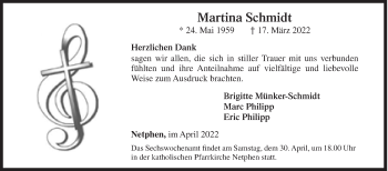 Traueranzeige von Martina Schmidt von Siegener Zeitung