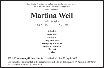 Traueranzeige von Martina Weil von Siegener Zeitung