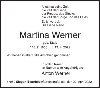 Traueranzeige von Martina Werner von Siegener Zeitung
