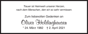 Traueranzeige von Oliver Holdinghausen von Siegener Zeitung