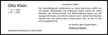 Traueranzeige von Otto Klein von Siegener Zeitung