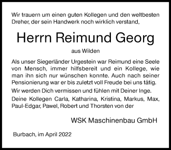 Traueranzeige von Reimund Georg von Siegener Zeitung