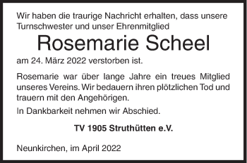 Traueranzeige von Rosemarie Scheel von Siegener Zeitung