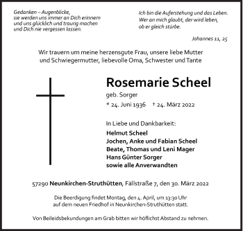 Traueranzeige von Rosemarie Scheel von Siegener Zeitung
