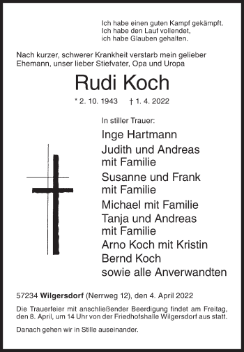Traueranzeige von Rudi Koch von Siegener Zeitung