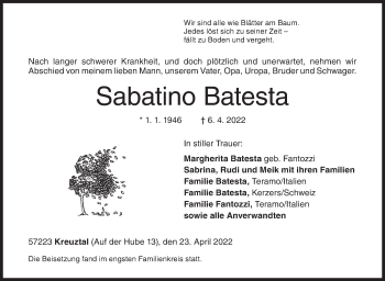 Traueranzeige von Sabatino Batesta von Siegener Zeitung