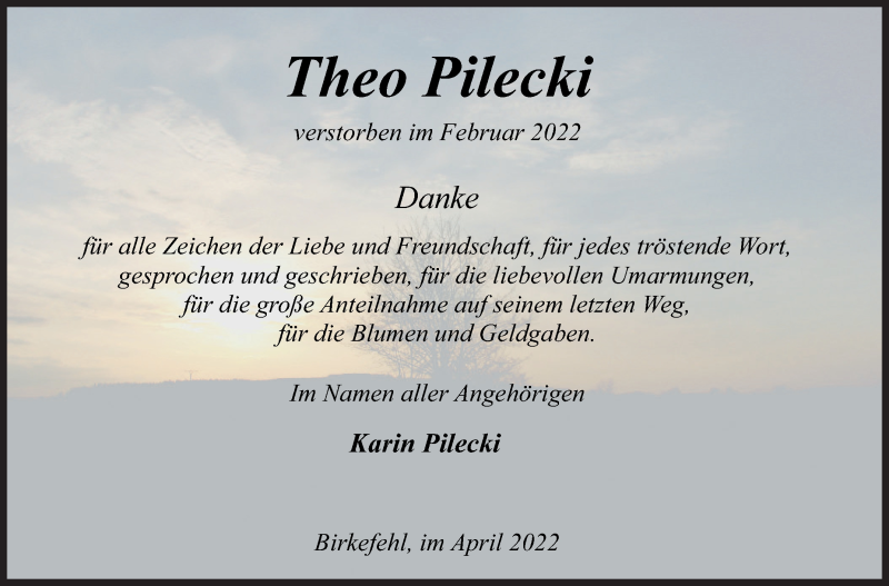  Traueranzeige für Theo Pilecki vom 23.04.2022 aus Siegener Zeitung