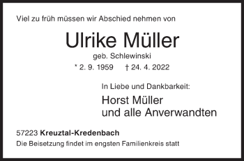 Traueranzeige von Ulrike Müller von Siegener Zeitung